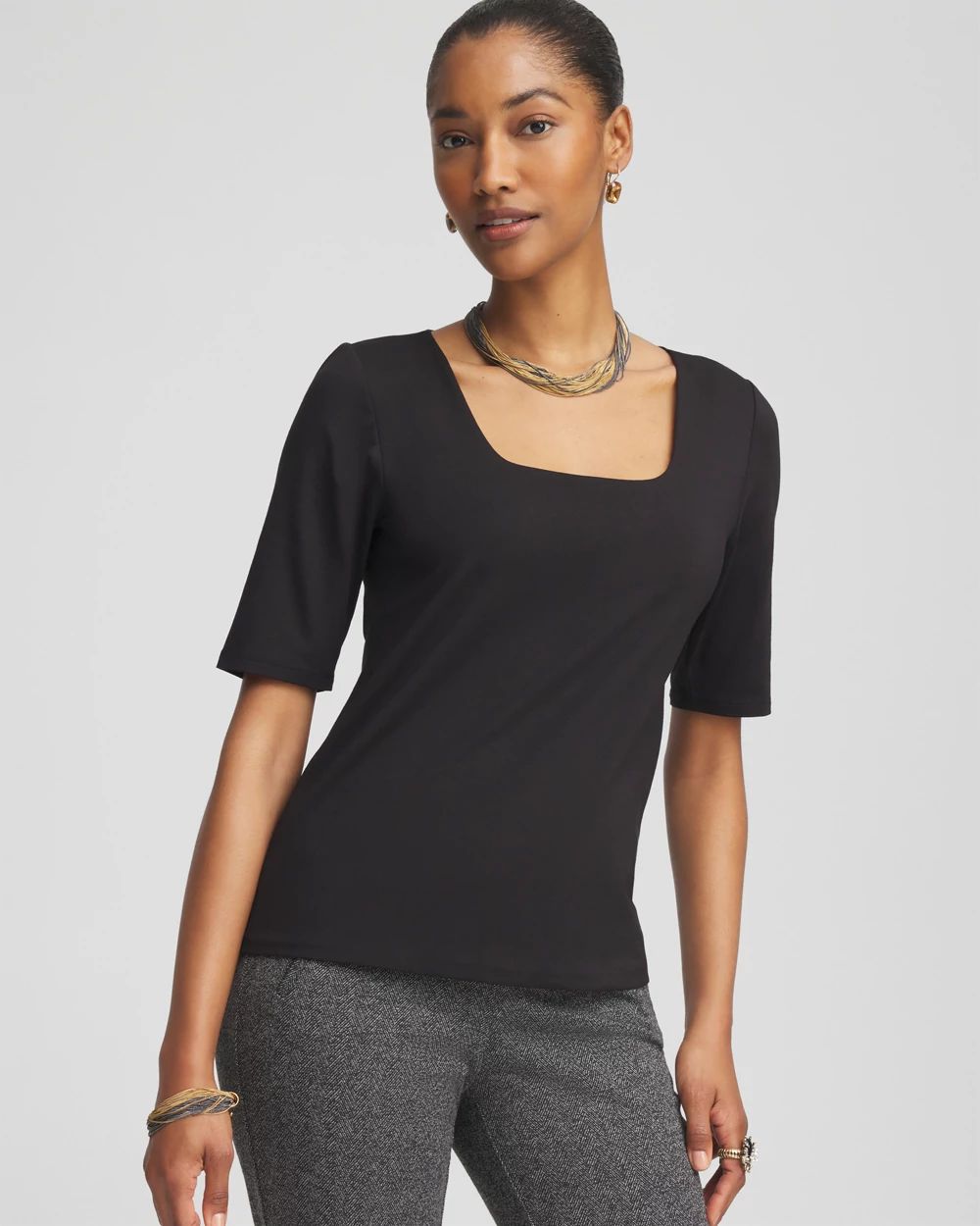 スリムフィット25SS新作【MARITHE】W SLIM FIT SQUARE NECK TEE Contour Cotton™ Square Neck Tee | Chico's